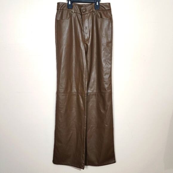 Vintage 90s Brown Nuggat Faux Leather Wide Leg Pants Size 27 - Picture 2 of 7